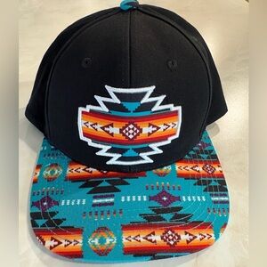 Black Snapback Trucker Hat with Turquoise Aztec Print